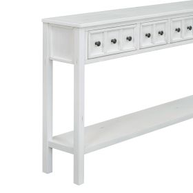 Rustic Entryway Console Table, 60" Long Sofa Table with two Different Size Drawers and Bottom Shelf for Storage (Antique White)