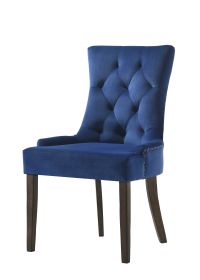 Farren Side Chair, Blue Velvet & Espresso Finish  (Set-2)