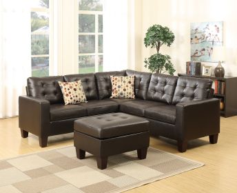 LUXURY ESPRESSO MODULAR SECTIONAL SOFA SET - 4PC FAUX LEATHER WITH OTTOMAN & TUFTED CUSHIONS