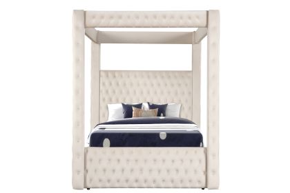 Monica luxurious Four-Poster Full Bed Made with Wood in Cream