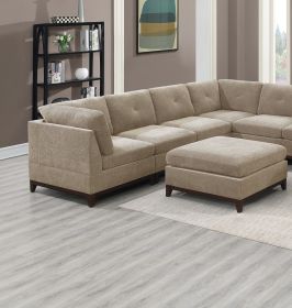 LUXURY CAMEL CHENILLE 9PC MODULAR SECTIONAL SOFA SET – TUFTED LIVING ROOM CORNER COUCH W/ OTTOMANS & ARMLESS CHAIRS