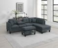 CHARCOAL 3-PCS SECTIONAL SOFA SET | LAF & RAF CHAISE + STORAGE OTTOMAN | LINEN-LIKE FABRIC LIVING ROOM FURNITURE