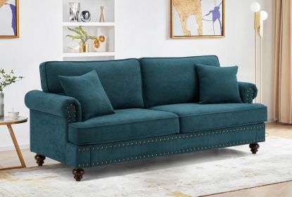 Modern Sofa for Living Room, 82" Green Chenille Sofa Couch, Sectional Love Seat Couch with Brown Legs