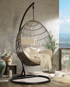 Luxurious Vasant Patio Swing Chair with Stand – Elegant Fabric & Wicker Design (1 Set/3 Ctn) for Ultimate Relaxation