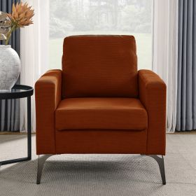 Chic Corduroy Orange Sofa Chair | Square Arms & Tight Back Comfort