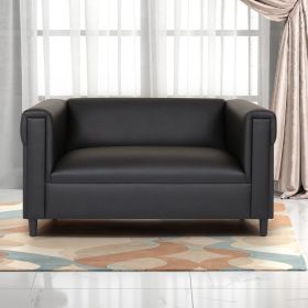 Black Broadway Faux Leather Loveseat Sofa for Living Room