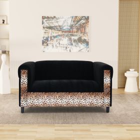 Black Velvet Loveseat Sofa for Living Room with Leopard Print