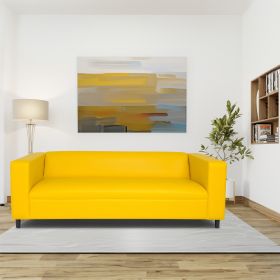 VIBRANT YELLOW FAUX LEATHER SOFA | MODERN 3-SEATER COUCH FOR LIVING ROOM, BEDROOM & OFFICE – SOLID WOOD FRAME