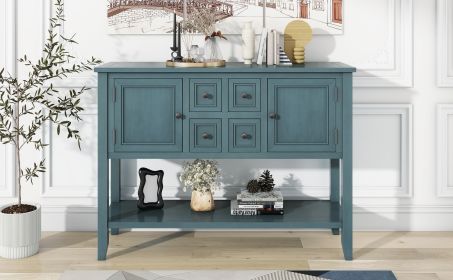 VINTAGE DARK BLUE CONSOLE TABLE - CAMBRIDGE COLLECTION | 4 DRAWERS & SHELF STORAGE FOR LIVING ROOM, ENTRYWAY, KITCHEN