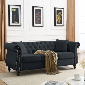 [Video] 80" Chesterfield Sofa Black Velvet for Living Room, 3 Seater Sofa Tufted Couch with Rolled Arms and Nailhead for Living Room, Bedroom, Office