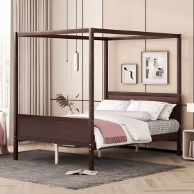 Queen Size Espresso Canopy Platform Bed with Stylish Headboard & Footboard | Slat Support for Ultimate Comfort