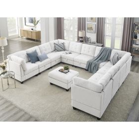 LUXURIOUS IVORY U-SHAPED MODULAR SECTIONAL SOFA SET | DIY 7 CHAIRS + 4 CORNERS + OTTOMAN | CUSTOMIZABLE & STYLISH LIVING ROOM DESIGN