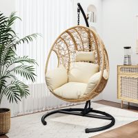 Luxurious Natural PE Wicker Egg Chair | Cozy Indoor & Outdoor Swing Seat