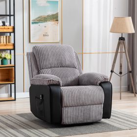 Comfortable Grey Fabric Recliner Chair with Remote | Thick Cushions, Side Bags & Perfect for Theater & Living Room