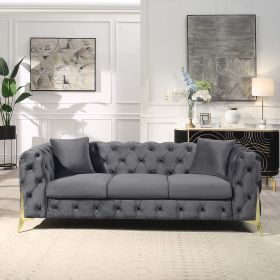 Grey Elegant Velvet Living Room 3-Seater Sofa, Upholstered Sofa