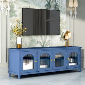 Gorgeous 71-Inch TV Cabinet | Antique Blue Entertainment Center with Changhong Glass Doors & Metal Handles | Solid Wood TV Stand