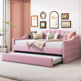 LUXE PINK TUFTED TWIN DAYBED WITH TRUNDLE | VELVET SOFABED & USB CHARGING