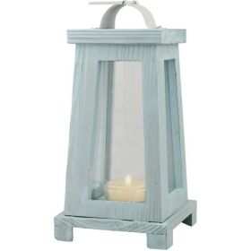 Stonebriar Collection Latitudes Indoor/Outdoor 4.33" x 4.33" Coastal Cylinder Wood Lantern, Blue