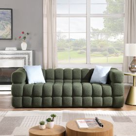 Luxurious Olive Green Boucle 3-Seater Marshmallow Sofa | USA-Designed Human Body Structure for Ultimate Comfort