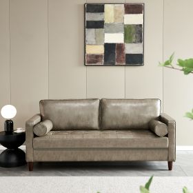 Modern Mid-Century Vegan Leather Sofa (Khaki)