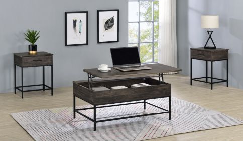 Cliff 3 Piece Brown MDF Lift Top Coffee and End Table Set