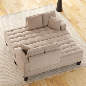 Luxurious Deep Tufted Grey Chaise Lounge Set – 2-Piece Textured Fabric with Toss Pillows for Living Room & Bedroom