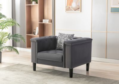 Mary 44" Dark Gray Velvet Tufted Chair With 1 Accent Pillow