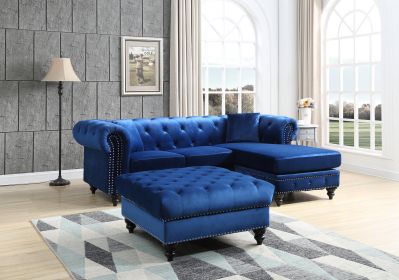 NAVY BLUE LUXE NOLA CHAISE SET | ELEGANT 3-PC SOFA FOR SPACIOUS LIVING ROOMS