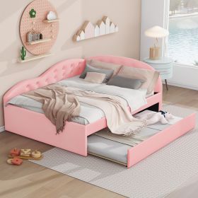 Charming Pink Full-Size Daybed with Trundle | Cloud Guardrail | Tufted PU Upholstery