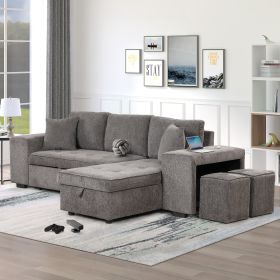 104" Luxe Modern L-Shaped Sectional Sofa Set | Reversible Pull-Out Sleeper Couch with Storage Chaise & 2 Stools