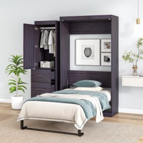 Versatile Gray Twin Murphy Bed with Wardrobe & Drawers | Space-Saving Storage Bed Converts to Sleek Cabinet