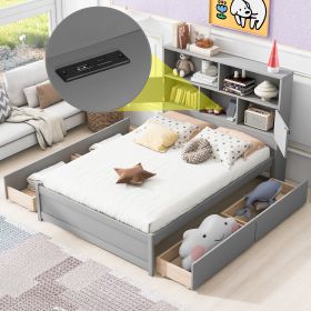 Modern Gray Full Size Storage Platform Bed w/ Headboard & USB Charging | 4 Drawer Sleek Design