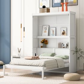 Elegant White Full-Size Murphy Wall Bed with Built-In Shelves | Space-Saving Solution