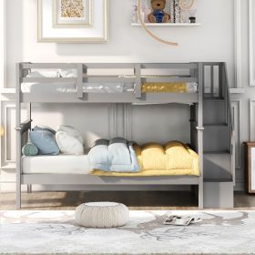 FULL-OVER-FULL STAIRWAY BUNK BED WITH STORAGE – GRAY BEDROOM & DORM SOLUTION