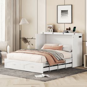 Elegant White Queen Murphy Bed Wall Bed | Built-In USB Ports & Drawer | Space-Saving Pulley Design