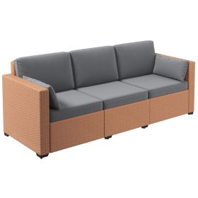 Ultimate Comfort! Outsunny Sand Wicker Patio Couch | Stylish PE Rattan 3-Seat Sofa with Deep Cushions