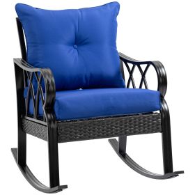 Wicker Rocking Chair with Padded Cushions, Aluminum Furniture Rattan Porch Rocker Chair w/ Armrest for Garden, Patio, and Backyard