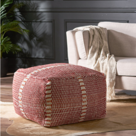 Vibrant Morro Bay Handcrafted Water-Resistant Pouf - Bold Orange & Red Multi | Best Cozy Seat