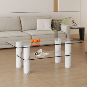 Modern minimalist double layered transparent tempered glass coffee table and coffee table