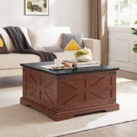 Farmhouse Coffee Table, Square Wood Table with Large Hidden Storage Compartment for Living Room