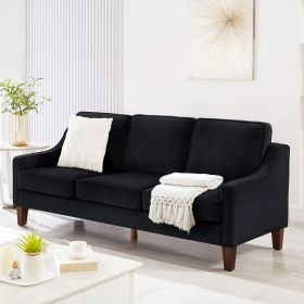 Modern 3 Piece seat Sofa Couch with Scooped Armrest/Wood legs,Upholstered Velvet 3-seat Sofa with Removable Cushions for Livingroom Bedroom,Black