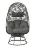 HIKRE PATIO LOUNGE CHAIR & SIDE TABLE SET - CHARCOAL FABRIC, BLACK WICKER, CLEAR GLASS