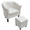 Tub Chair with Footstool White Faux Leather