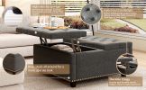 STYLISH MID-CENTURY STORAGE BENCH | DARK GREY FOOTSTOOL WITH NAILHEAD TRIM & DUAL DOORS – MODERN COFFEE TABLE FOR LIVING ROOM