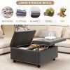 STYLISH MID-CENTURY STORAGE BENCH | DARK GREY FOOTSTOOL WITH NAILHEAD TRIM & DUAL DOORS – MODERN COFFEE TABLE FOR LIVING ROOM