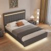 Floating Bed Frame Queen Size with LED Lights, Upholstered Headboard and Footboard Platform Bed, Wood Slats Support Easy Assembly