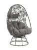 HIKRE PATIO LOUNGE CHAIR & SIDE TABLE SET - CHARCOAL FABRIC, BLACK WICKER, CLEAR GLASS