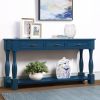 Charming Navy Blue Extra-Thick Long Wood Console Table | 3 Drawers & Bottom Shelf for Entryway & Hallway - Easy Assembly