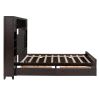 Elegant Queen Size Wooden Bed with All-in-One Cabinet, Shelf & Sockets | Twin XL Trundle | Rich Espresso Finish