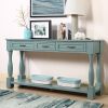 Retro Blue Long Wood Console Table with 3 Drawers & Bottom Shelf | Easy Assembly Extra-Thick Entryway Table